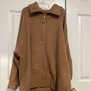 Brown Knit Quarter Zip Aerie Sweater (womens size medium)
